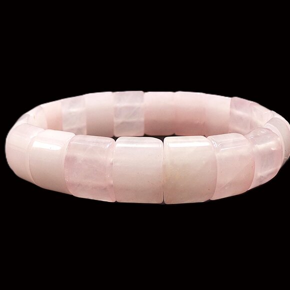 Pink rose quartz stone stretch bracelet with rectangle curved shaped stones - Picture 5 of 12